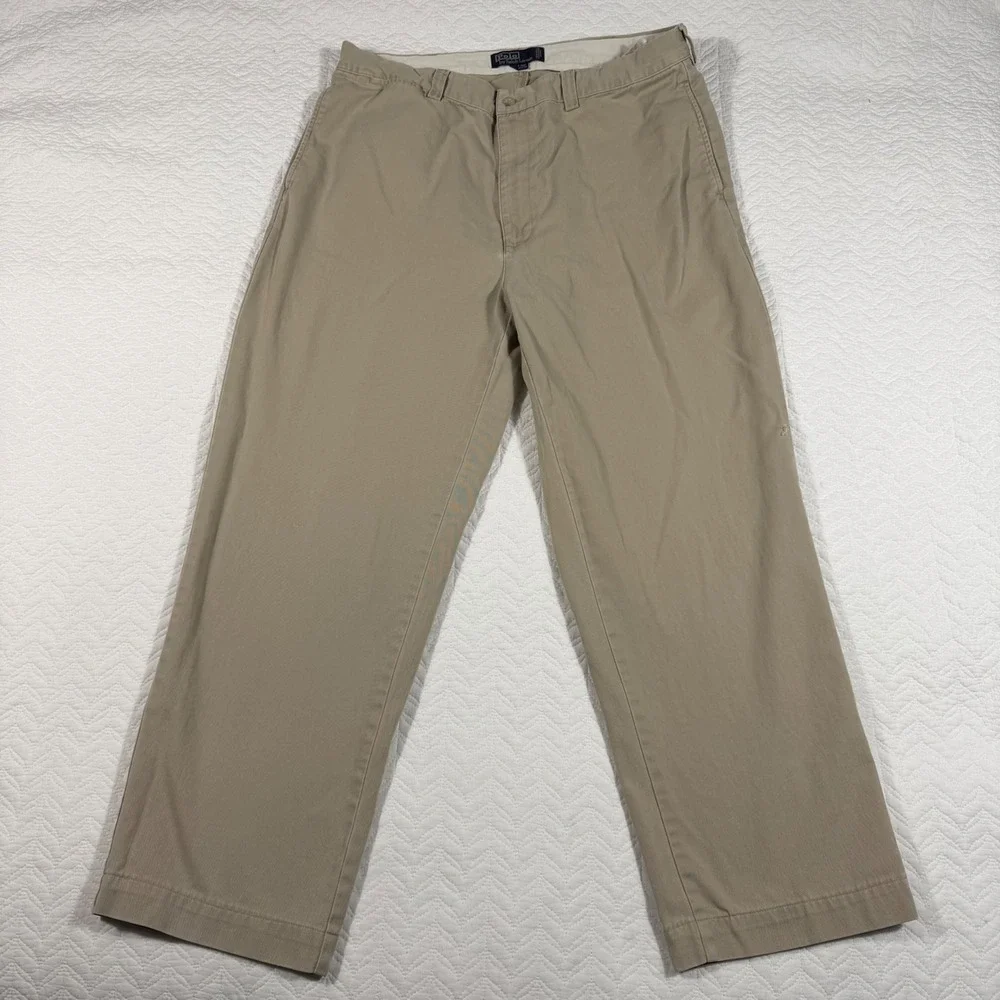 Vtg Polo Ralph Lauren Philip Pant Khaki Chino Flat Front Mens 38x31 (Fits 36x29)
